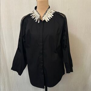 N by Nancy Black Blouse - Silver Embellished Collar | Size L | Statement Piece